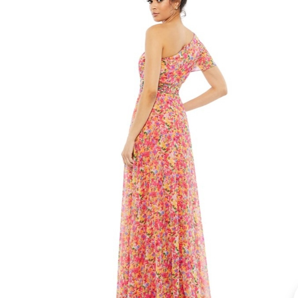 Mac Duggal NWT #9157 Pink Floral One Shoulder Gown with Flutter Sleeve s… - Picture 3 of 12
